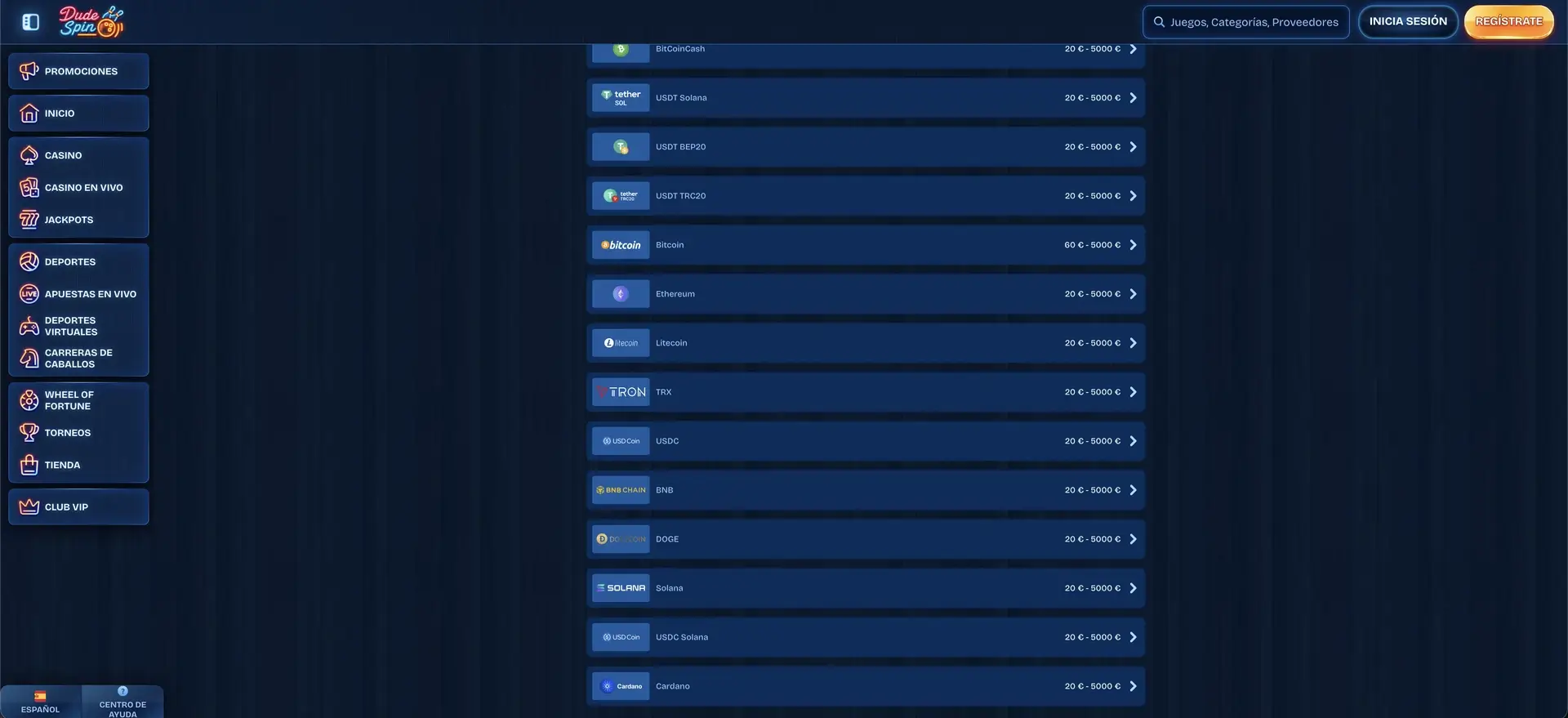 dudespin pagos retiro criptomonedas